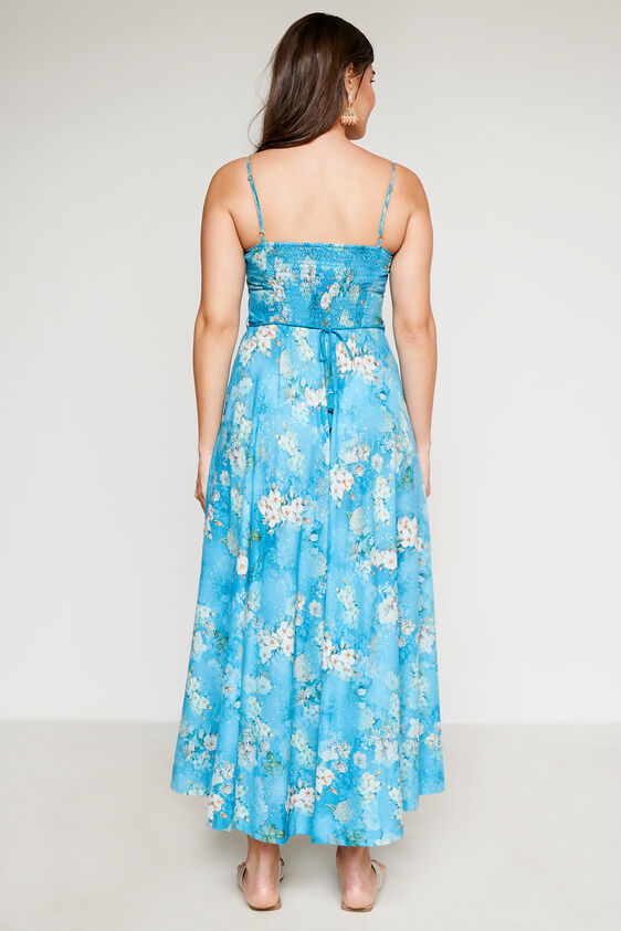 Blue Floral Flared Dress, Blue, image 5